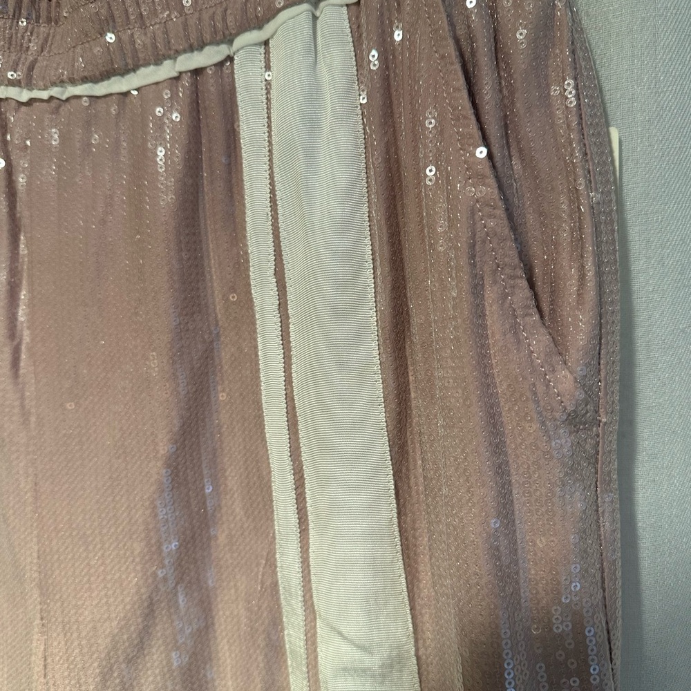 NWT Anthropologie Maeve Blush Sequin Joggers with White Stripe M - Picture 5 of 13